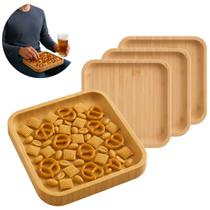Kit 3 Bandeja Bambu Quadradas 17cm Servir Petiscos Natural