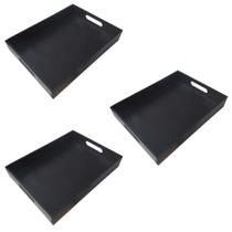 Kit 3 Bandeja Café Retangular Grande para Decoração em Madeira Mdf