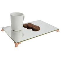 Kit 3 Bandeja Clássica Retangular Espelhada Pé Babilonia Pequeno Rose 28x20 MDF Madeira