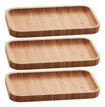Kit 3 Bandeja De Bambu Retangular Cozinha 20x10cm Petisqueira