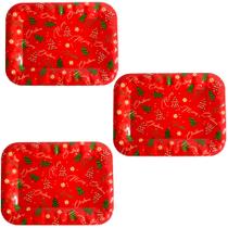 Kit 3 Bandeja Estampada Natal Funda Retangular 37,5cm Livre De Bpa Decoração Enfeite Decoração