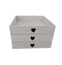 Kit 3 bandeja MDF 25x25x5 aplique coração cesta de café da manhã