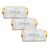 Kit 3 Bandeja Multiuso Decorativa 32cm Acrílico Canelado Alça Bebida Escritório Organizador Petiscos