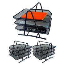 KIT 3 Bandeja Organizadora Tripla de Papel Documentos para Mesa de Escritório KIT 3 Bandeja Organizadora Tripla de Papel Documentos para Mesa de Escritório