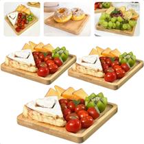 Kit 3 Bandeja Prato De Bambu Square De Servir Petiscos Salgados 17x17 cm Lyor