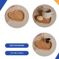 Kit 3 Bandejas De Bambu Travessa Coração Heart
