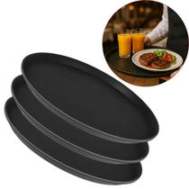 Kit 3 Bandejas Garçom Redonda 35cm Para Servir Antiderrapante Emborrachada Profissional Unitermi