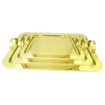Kit 3 Bandejas Inox Dourado - Alta Qualidade