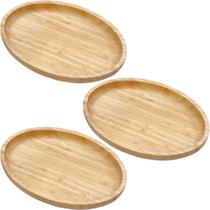 Kit 3 Bandejas Ovais de Bambu 28cm Plasvale Travessa para Servir Petiscos Saladas Kit 3 Bandejas Ovais de Bambu 28cm Plasvale Travessa para Servir Petiscos Saladas