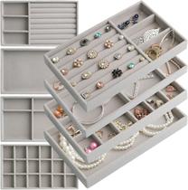 Kit 3 Bandejas Para Jóias Bijuterias Organizadores de Gavetas Divisorias Veludo Pu