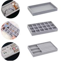 Kit 3 Bandejas Porta Joias Veludo Organizadora Bijuterias