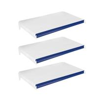 Kit 3 Bandejas Prateleiras 40x73 Ponta Para Gôndolas New Plus Com Porta Etiquetas Azul - SA Gôndolas