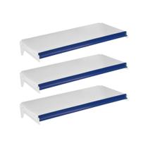 Kit 3 Bandejas Prateleiras Ponta 30x73 para Gôndolas New Plus com Porta Etiqueta Azul - SA Gôndolas