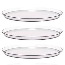 Kit 3 Bandejas Redondas para Servir 28cm Transparente Restaurante Bar Lanchonete Crippa Kit 3 Bandejas Redondas para Servir 28cm Transparente Restaurante Bar Lanchonete Crippa