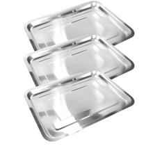 Kit 3 Bandejas Retangular de Inox 32x22cm Ideal para Servir Acomodar Alimentos e Bebidas - Ke Home