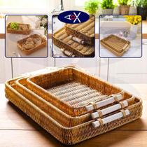 Kit 3 Bandejas Retangulares Para Servir Decorativa Entrelaçada Plástico Madeira Rústica Elegante Cozinha Sala Decoração Café