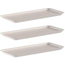 Kit 3 Bandejas Retangulares para Servir Plástico Bege Flow Petiscos Entradas Bebidas Ou