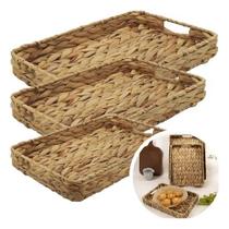 Kit 3 Bandejas Servir Decorar Mesa Posta Rústico Boho Fibra
