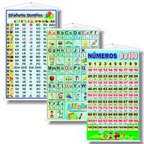 Kit 3 Banner Pedagogico Silabas Simples, Alfabeto E Números