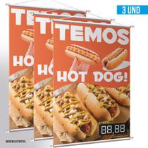 Kit 3 Banner Temos Hot Dog Com Campo Editável Alta Qualidade