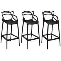 Kit 3 Banqueta Alta Allegra com Encosto Design Cozinha/Bancada - Preto