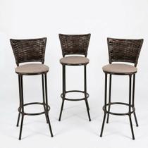Kit 3 Banqueta Alta com Encosto Acento Estofado Macio para Balcão Cozinha Área Goumet Aurora CorChocolate Mesclado