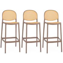 Kit 3 Banqueta Alta com Encosto Roma em Polipropileno Cozinha/Bancada - Marrom Claro Kit 3 Banqueta Alta com Encosto Roma em Polipropileno Cozinha/Bancada - Marrom Claro
