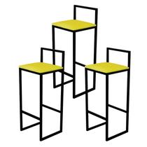 Kit 3 Banqueta Alta Cozinha Bar Balcão Bistrô Industrial Preta Assento Estofado