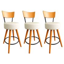 Kit 3 Banqueta Alta Cozinha Estofada Off-White Com Encosto Madeira Urban Kit 3 Banqueta Alta Cozinha Estofada Off-White Com Encosto Madeira Urban