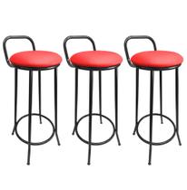 Kit 3 Banqueta Alta Drink New de Metal Estofado Preto Banco Alto Para Cozinha Bar Balcão Preto