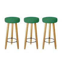 Kit 3 Banqueta Alta Elegance Bar Balcão Cozinha Bancada Pé Castanho Suede Verde - Móveis Mafer