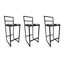Kit 3 Banqueta Alta Industrial para cozinha área externa e balcão Madri Assento Azul Floral Kit 3 Banqueta Alta Industrial para cozinha área externa e balcão Madri Assento Azul Floral