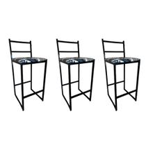 Kit 3 Banqueta Alta para Cozinha e Balcão Área de Lazer Lisboa Assento Azul Floral