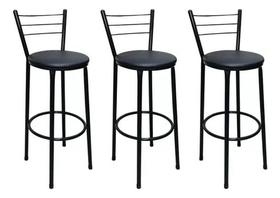 Kit 3 Banqueta Alta Preta Para Cozinha Balcão