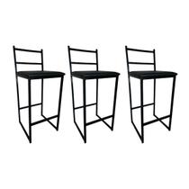 Kit 3 Banqueta Área externa cozinha balcão industrial Alta Lisboa Assento Preto
