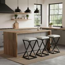 Kit 3 Banqueta Baixa Cozinha Bar 50 Cm Balcão Gourmet material sintético Branco