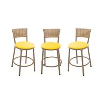 KIT 3 Banqueta Baixa Encapada Junco CAPPUCCINO Bar Cozinha