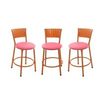 KIT 3 Banqueta Baixa Encapada Junco IMBUIA Bar Bistro Americana Cozinha
