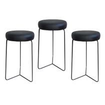 Kit 3 Banqueta Banco Aço Média Cozinha Bar Balcão 60cm Preta