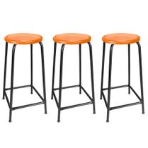 Kit 3 Banqueta Banco Alta 65cm Empilhavel Para Cozinha Balcão Bar Laranja