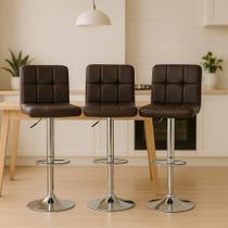 Kit 3 Banqueta Cadeiras Altas Com Encosto Alto Estofado Para Cozinha Americana Balcão Bancada Ilha Altura Ajustável Giratória Gomos Marrom Kit 3 Banqueta Cadeiras Altas Com Encosto Alto Estofado Para Cozinha Americana Balcão Bancada Ilha Altura Ajustável Giratória Gomos Marrom