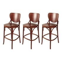 Kit 3 Banqueta de Madeira Clássica Eduarda com Encosto Curvado Pinhão Kit 3 Banqueta de Madeira Clássica Eduarda com Encosto Curvado Pinhão