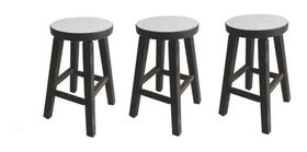 Kit 3 Banqueta Media Hardman Padrão Nogueira Assento Redondo MDF Branco