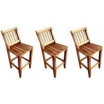 Kit 3 Banquetas 60cm com Encosto Conforto Madeira de Demolição Peroba Rosa