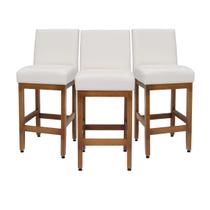 Kit 3 Banquetas 63cm baixa Para Cozinha De Madeira Maciça Estofada Com Encosto Para Bancada Americana E Área Gourmet Kit 3 Banquetas 63cm baixa Para Cozinha De Madeira Maciça Estofada Com Encosto Para Bancada Americana E Área Gourmet