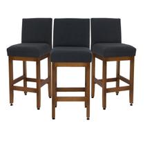 Kit 3 Banquetas 63cm baixa Para Cozinha De Madeira Maciça Estofada Com Encosto Para Bancada Americana E Área Gourmet Kit 3 Banquetas 63cm baixa Para Cozinha De Madeira Maciça Estofada Com Encosto Para Bancada Americana E Área Gourmet