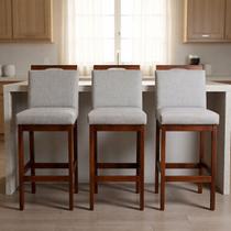 Kit 3 Banquetas Alta 70cm Estofada Tecido Linho Madeira Maciça Bancada Cozinha Area Gourmet Montada Rubi Kit 3 Banquetas Alta 70cm Estofada Tecido Linho Madeira Maciça Bancada Cozinha Area Gourmet Montada Rubi