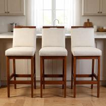 Kit 3 Banquetas Alta 70cm Estofada Tecido Linho Madeira Maciça Bancada Cozinha Area Gourmet Montada Rubi