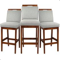 Kit 3 Banquetas Alta 70cm Rubi Estofada Tecido Linho Base Madeira Maciça Canela Bancada Cozinha Gourmet Bistrô Kit 3 Banquetas Alta 70cm Rubi Estofada Tecido Linho Base Madeira Maciça Canela Bancada Cozinha Gourmet Bistrô