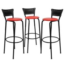 Kit 3 Banquetas Alta 80cm Balcão Ilha Cozinha Americana Bar Bancada Área Gourmet Junco Preto Estrutura Preta Kit 3 Banquetas Alta 80cm Balcão Ilha Cozinha Americana Bar Bancada Área Gourmet Junco Preto Estrutura Preta